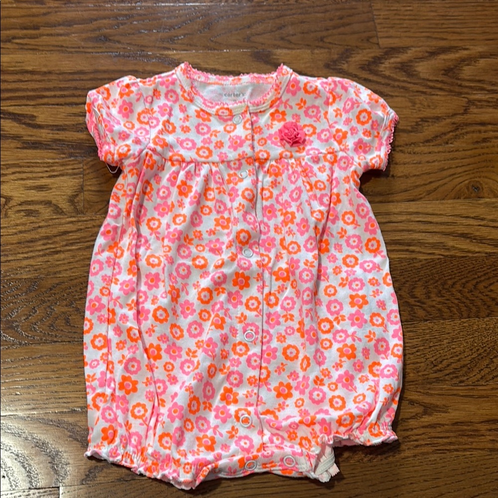 Floral Baby Romper in Pink and Orange